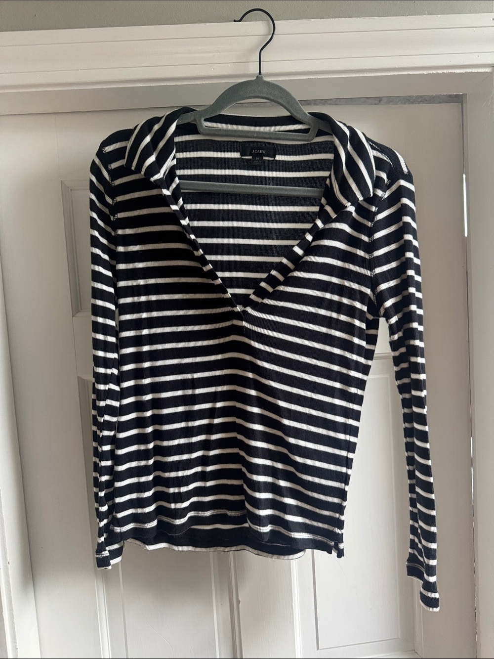 J. Crew Navy & White Striped V-Neck Long Sleeve Top